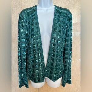 NWT CALYPSO ST BARTH ANASTAGIO Sequin Silk Jacket Teal Beaded